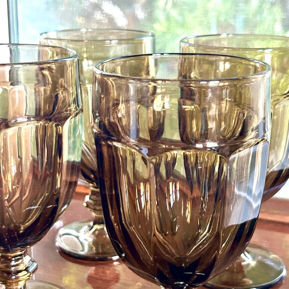 Vintage Libbey Gibraltar Duratuff Olive Green Water Goblets – Set of 4 - Picture 2 of 15
